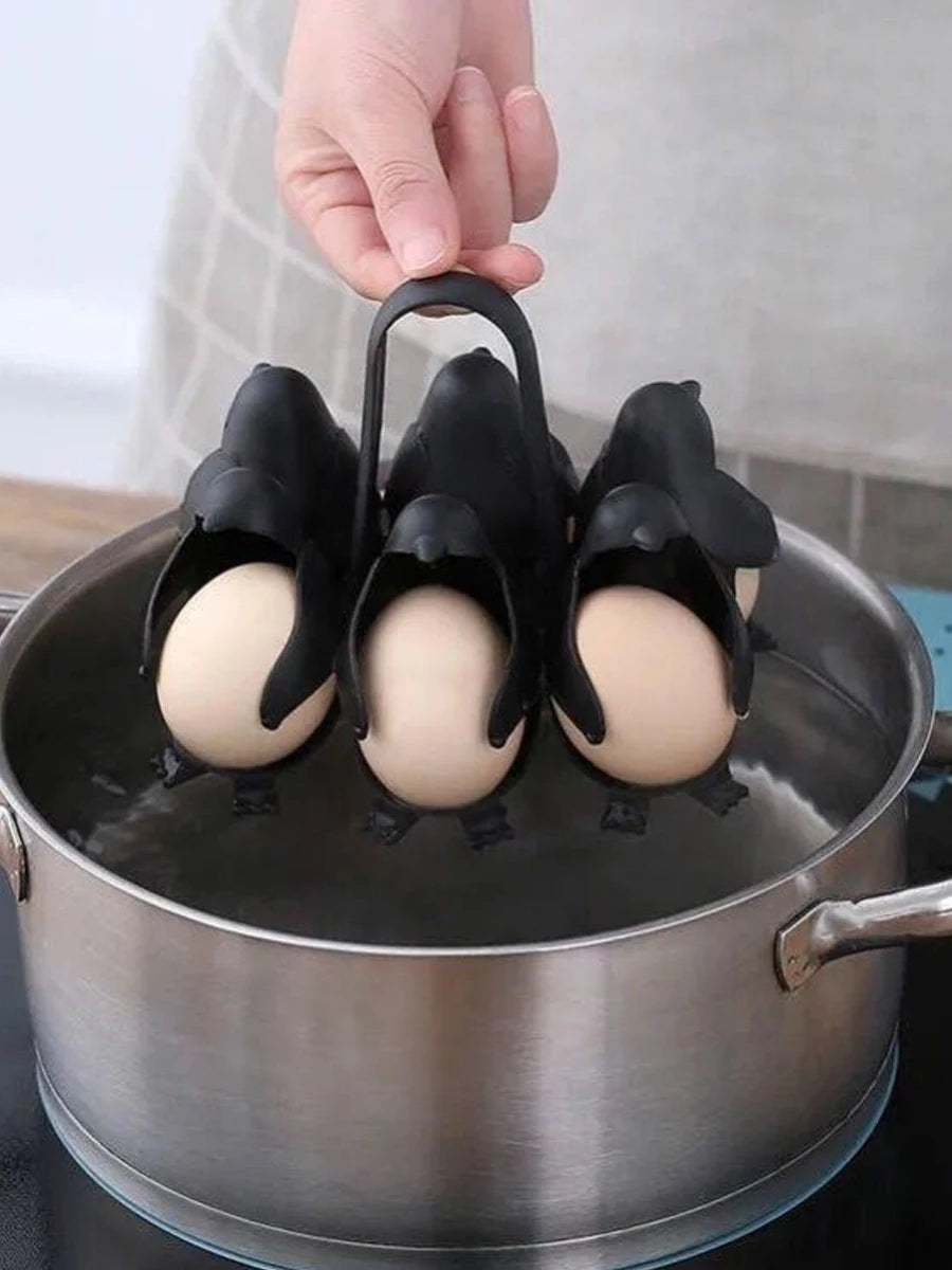 Penguin Egg Steamer & Refrigerator Egg Holder Set 6pcs Electric Egg Cooker with Storage Rack Stackable Organizer for Kitchen