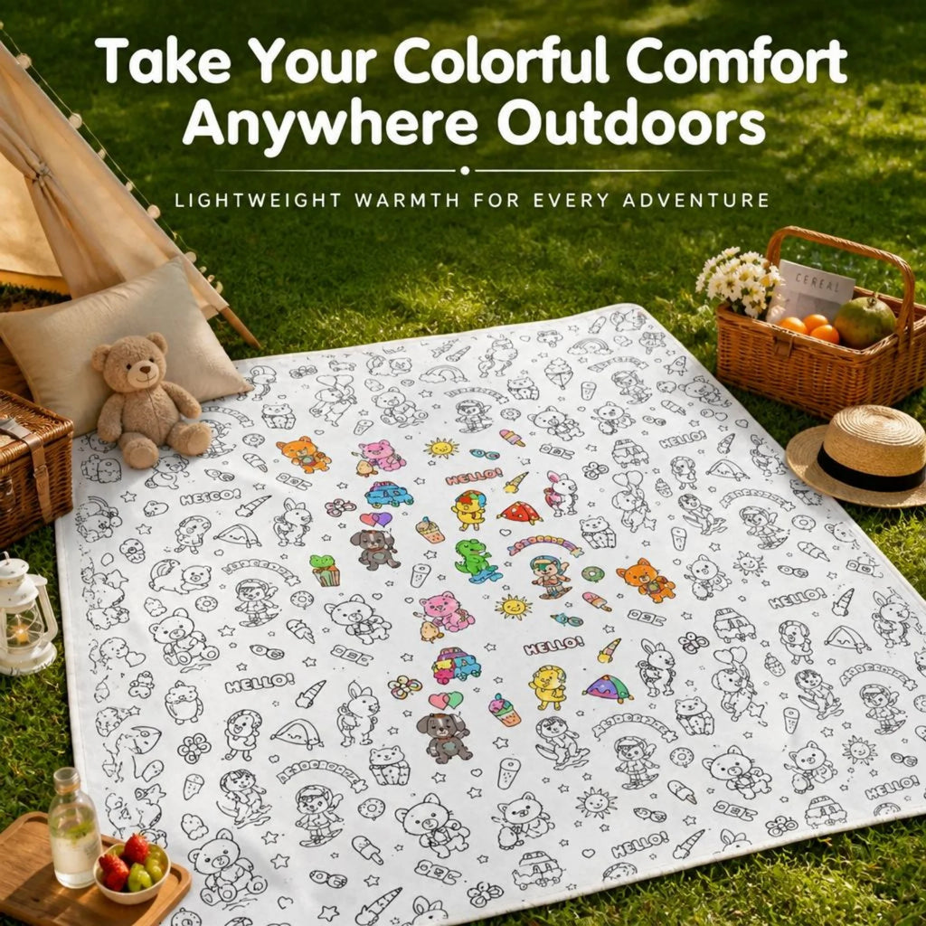 DIY Coloring Blanket Cute Animal Pattern Washable Fleece Throw Color Your Own Creative Stress Relief Gift For Adults Kids Teens
