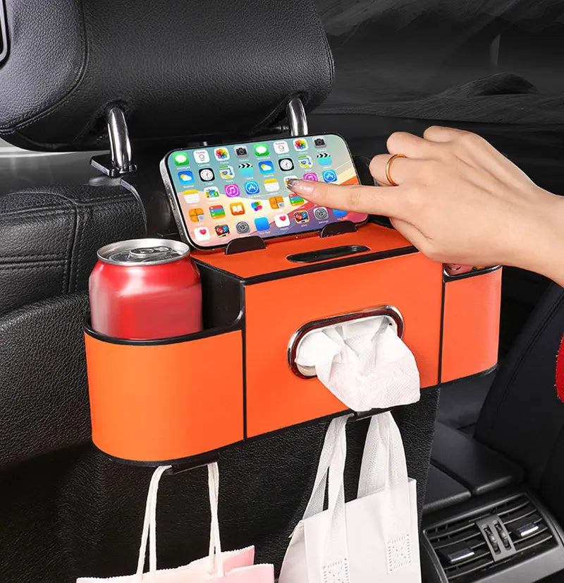 1/2pc Car Back Seat Organizer with 2 Drink Cup Holder-Tissue Box and Storage Box Hook-Multi-functional Storage-Great for Travel