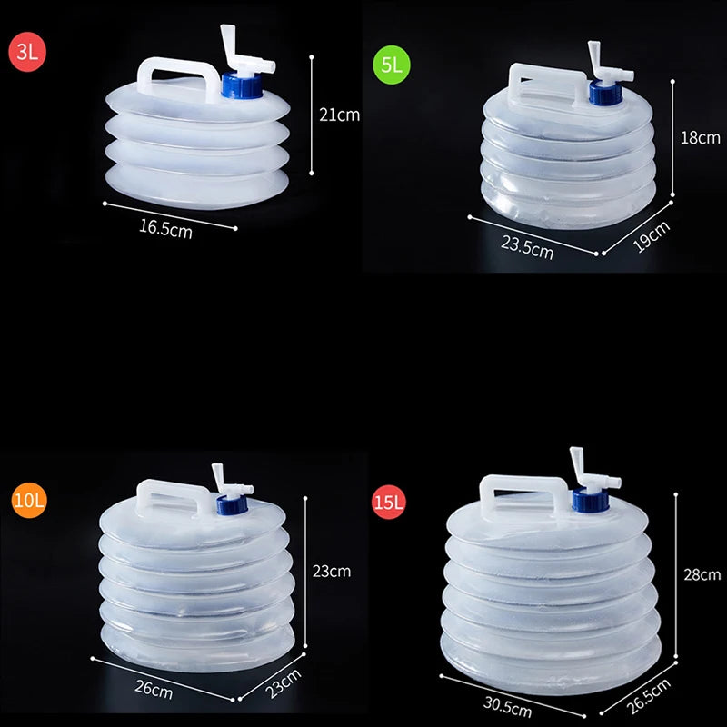 PE Folding Water Bag Retractable Bucket Outdoor Collapsible Water Bag Portable Driving Water Tank Container Faucet Car Camping