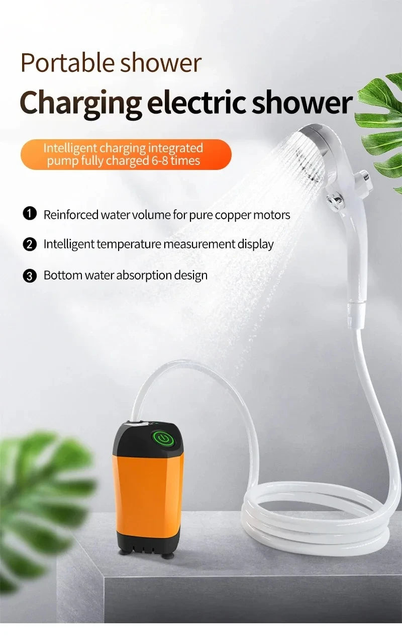 Portable USB Rechargeable High Pressure Waterproof Shower Pump for Camping Beach Hiking Pet Bath Car Wash