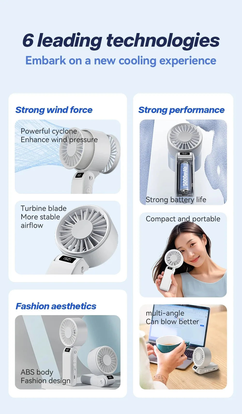 Mini ventilador portátil sin ruido, ventilador de alta velocidad, batería recargable de 3000mAh, ventilador USB