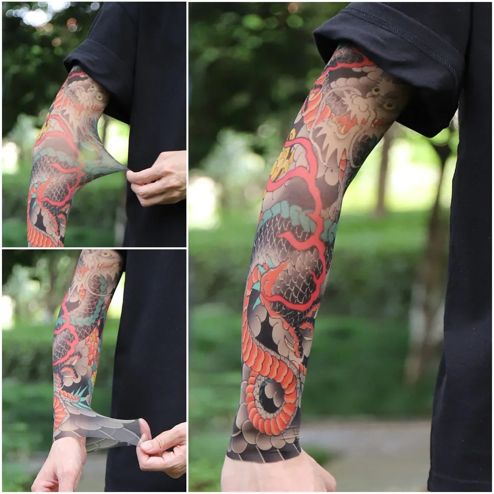 Sun Protection Tattoo Sleeve Cycling Cooling Summer Driving Seamless Arm Cover Men Ultra-Thin Breathable Elastic Arm Sleeve