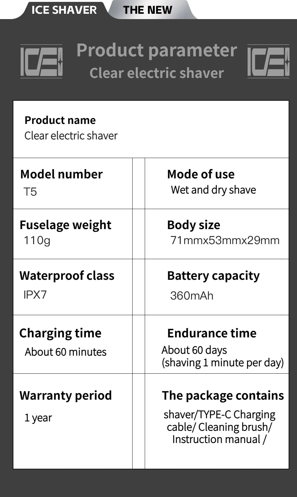 Electric Shaver、Transparent Body Rotary、Mini Portable Waterproof、IPX7 Wet Dry Electric、Travel Men Shaver