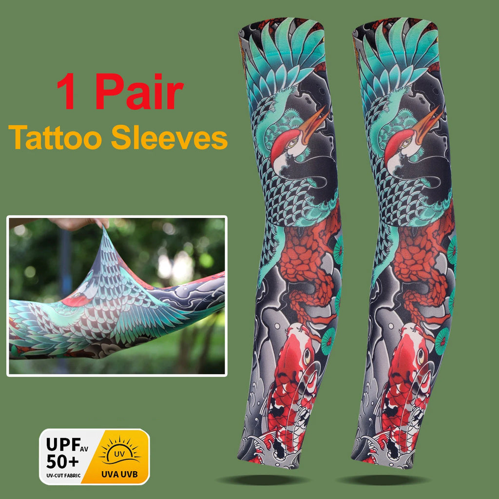 Sun Protection Tattoo Sleeve Cycling Cooling Summer Driving Seamless Arm Cover Men Ultra-Thin Breathable Elastic Arm Sleeve