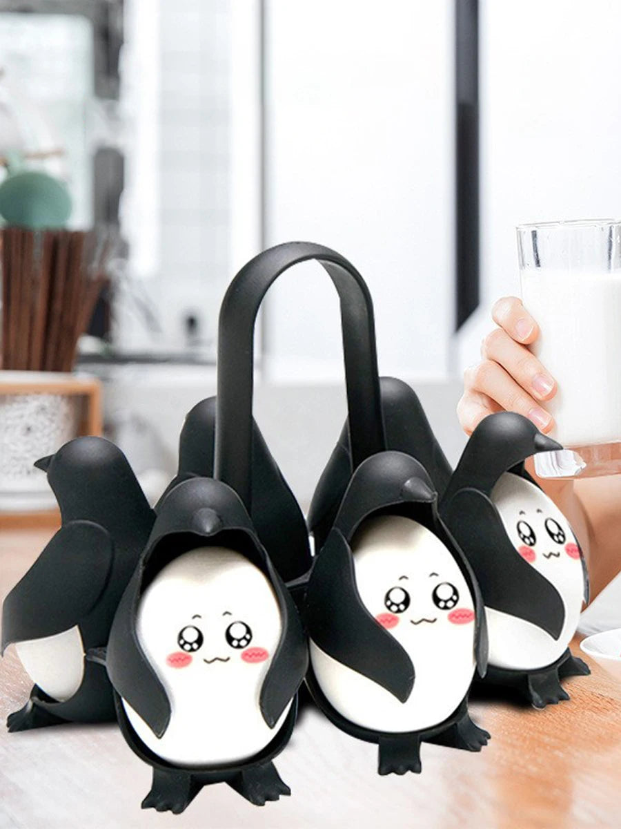 Penguin Egg Steamer & Refrigerator Egg Holder Set 6pcs Electric Egg Cooker with Storage Rack Stackable Organizer for Kitchen