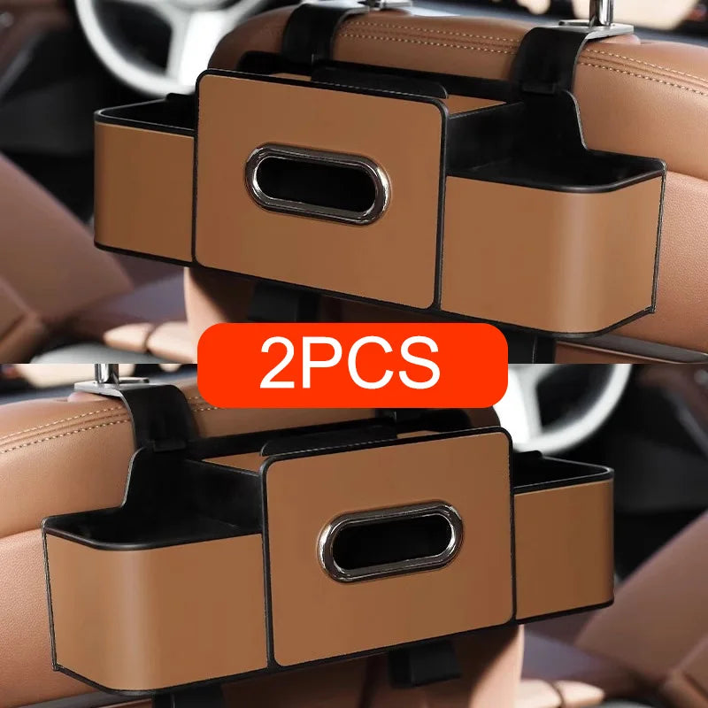 1/2pc Car Back Seat Organizer with 2 Drink Cup Holder-Tissue Box and Storage Box Hook-Multi-functional Storage-Great for Travel