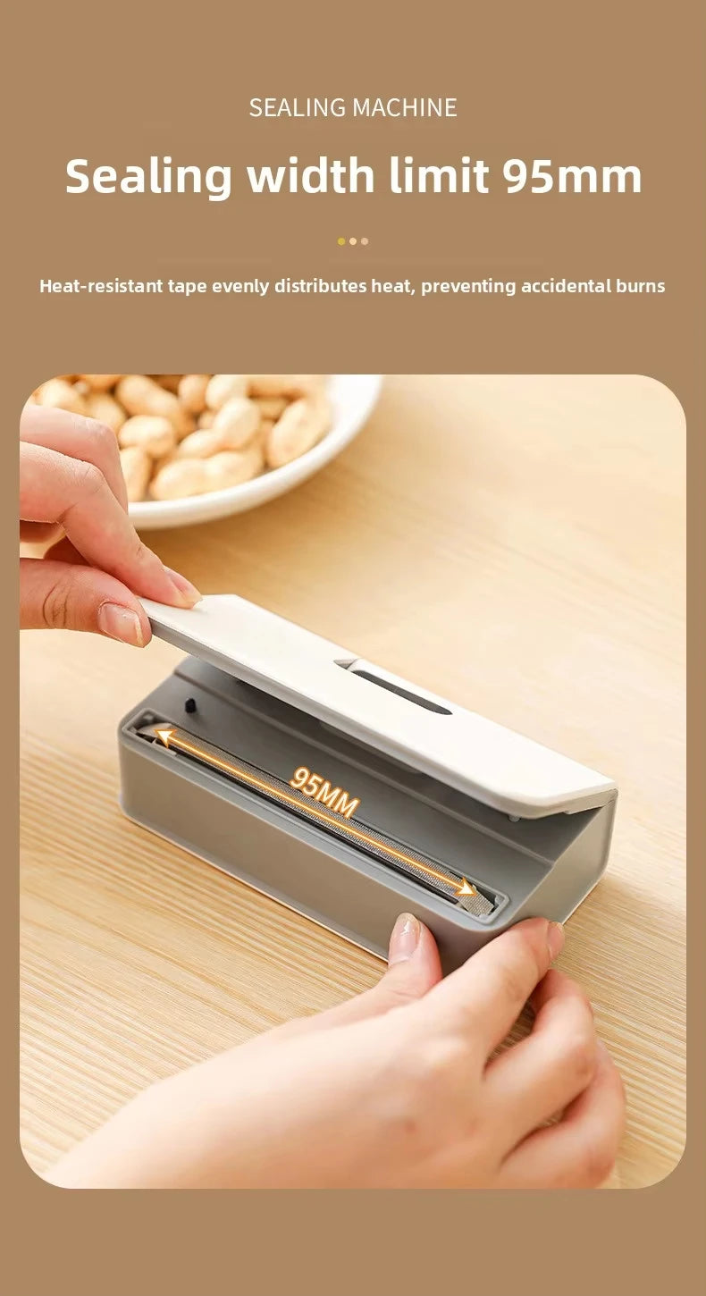 Rechargeable mini sealer with digital display, portable manual sealer, suitable for coffee, tea and snacks, ear-hook style.