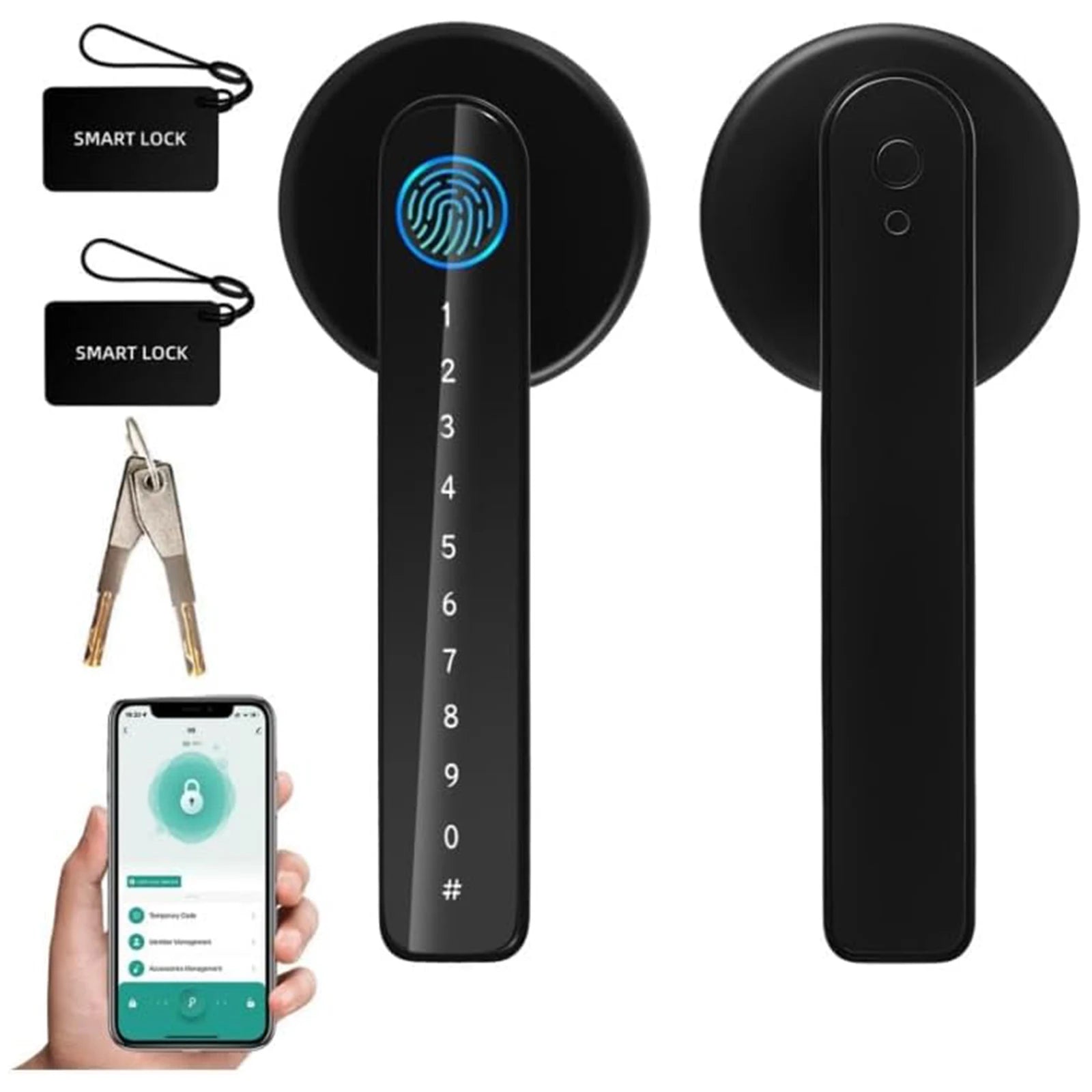 Fingerprint Door Lock with Handle Keyless Entry Door Lock with App Control/Key/IC Card for Home Hotel Office Apartment Bedroom