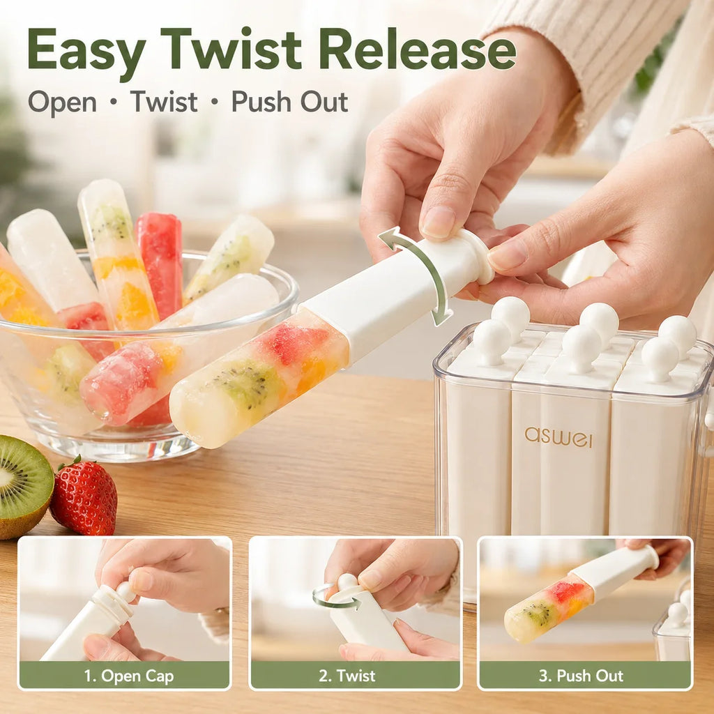 1pc Silicone Ice Pop Mold Box Food Grade Easy Release PET PP Popsicle Maker Freezer Ice Cube Tray for Summer Drinks Home DIY