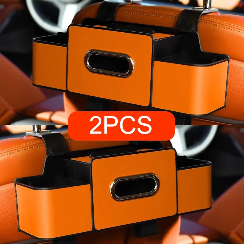1/2pc Car Back Seat Organizer with 2 Drink Cup Holder-Tissue Box and Storage Box Hook-Multi-functional Storage-Great for Travel