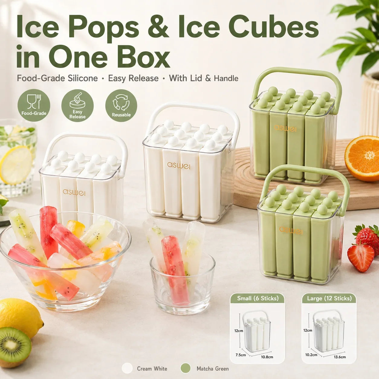 1pc Silicone Ice Pop Mold Box Food Grade Easy Release PET PP Popsicle Maker Freezer Ice Cube Tray for Summer Drinks Home DIY