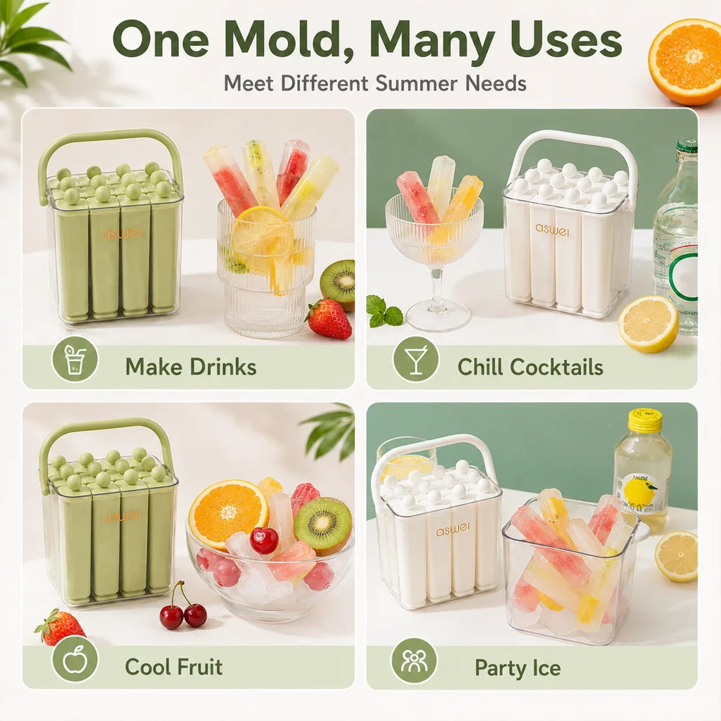 1pc Silicone Ice Pop Mold Box Food Grade Easy Release PET PP Popsicle Maker Freezer Ice Cube Tray for Summer Drinks Home DIY