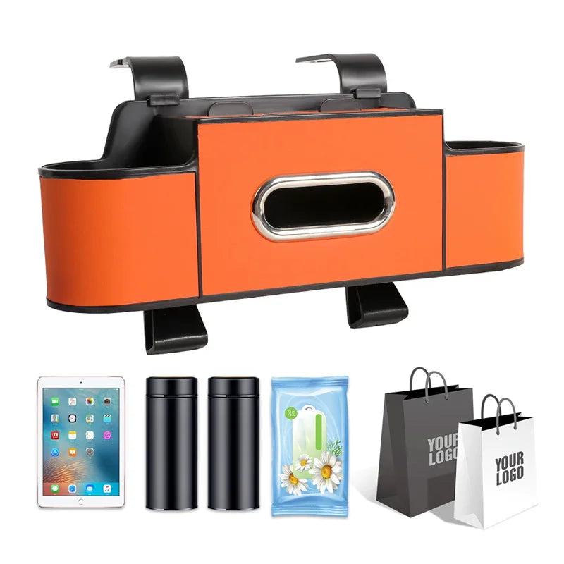 1/2pc Car Back Seat Organizer with 2 Drink Cup Holder-Tissue Box and Storage Box Hook-Multi-functional Storage-Great for Travel