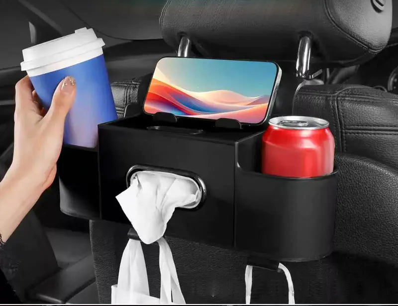 1/2pc Car Back Seat Organizer with 2 Drink Cup Holder-Tissue Box and Storage Box Hook-Multi-functional Storage-Great for Travel